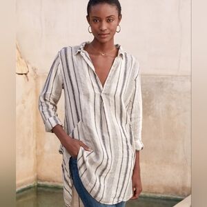 CP SHADES Blue White Striped Linen Tunic Dress L